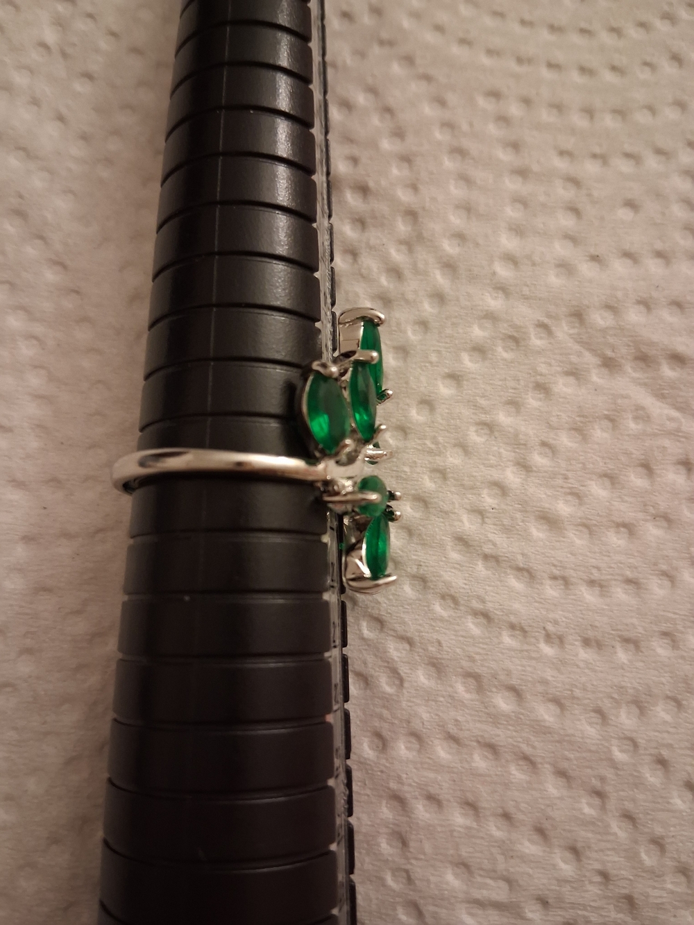 Sterling Silver Leaf Cluster Ring with Emerald Green Marquise Stones - Picture 2 of 5
